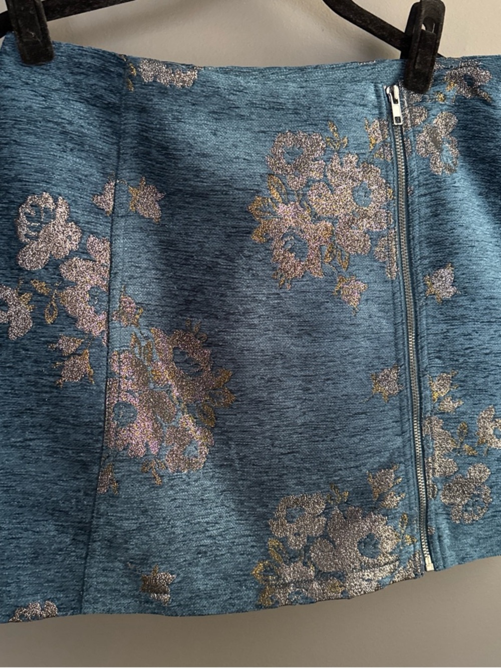 Free People  Blue zippered Skirt with Metallic Accent